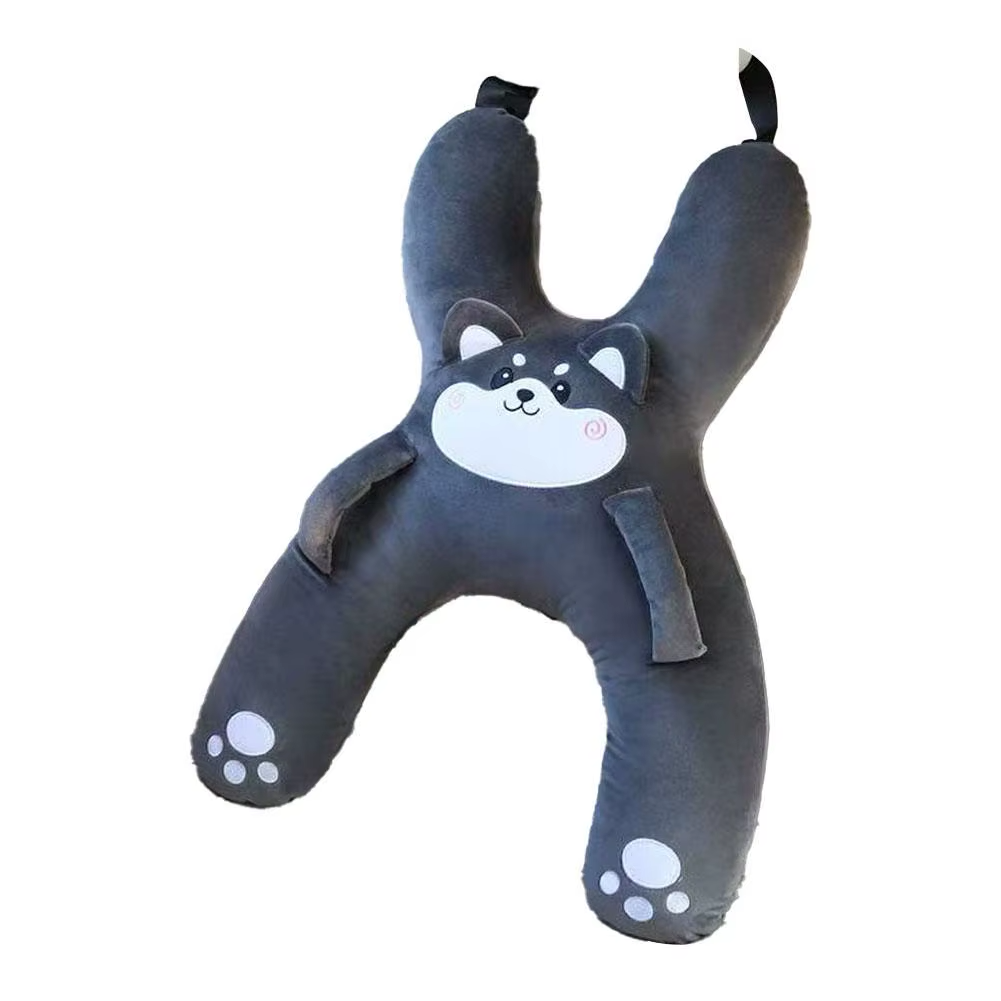 NapBuddy travel pillow, clean studio photo, navy dog design